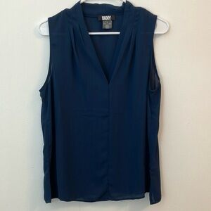 DKNY Women's Deep Blue V-Neck Blouse